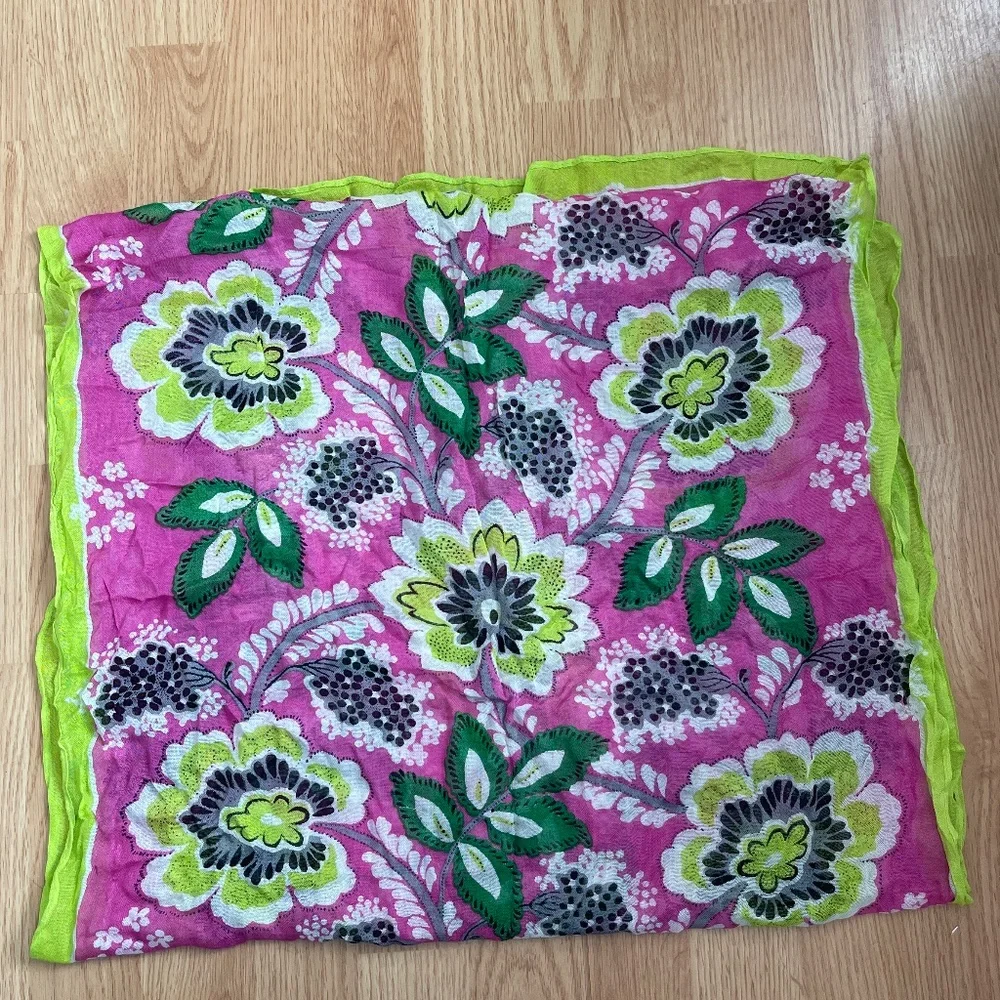 Vera Bradley Floral Pink and Green 100% Viscose Scarf / Wrap